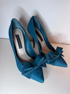 Steven by Steve Madden Teal Pointed-Toe Bow Stiletto Pumps